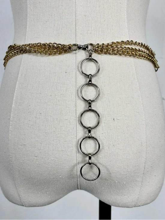 Vintage Western Disc Belt Silver Concho Red Embossed Faux Leather Gold Chain S/M - Picture 4 of 13